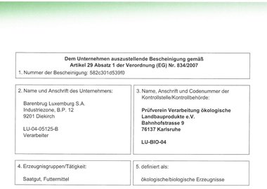 Bio-Bescheinigung